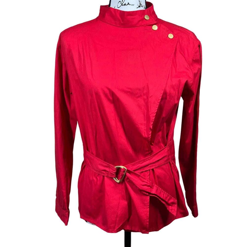 Zara basic red blouse Asymmetrical mock neck long… - image 14